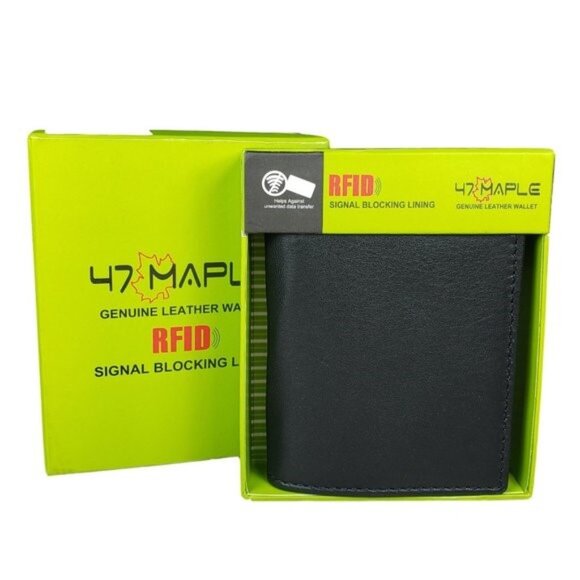 Men's Black RFID Blocking Sheep Cabretta L-Fold Wallet NEW in Box - Picture 4 of 6